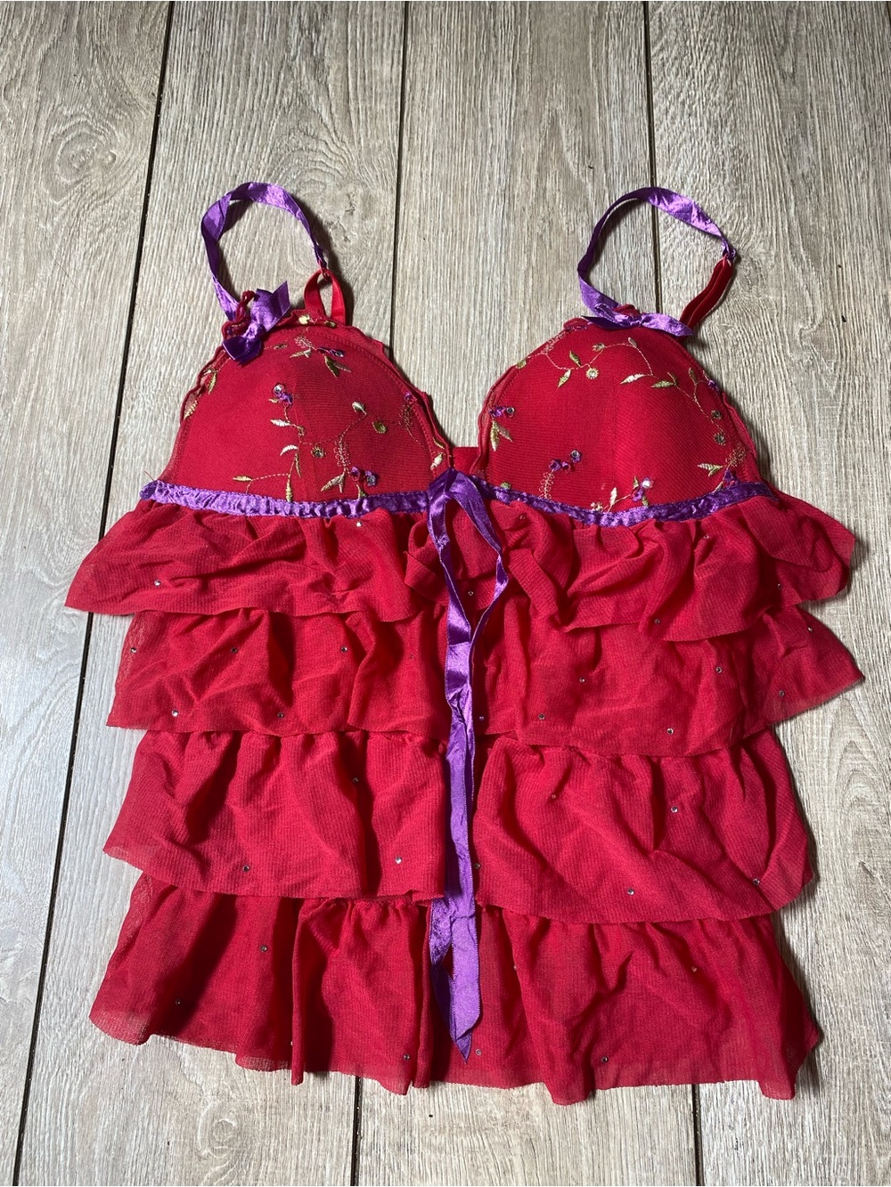Victoria's Secret Y2K Ruffled Mesh Babydoll Cami Top Lingerie Vintage Sz M